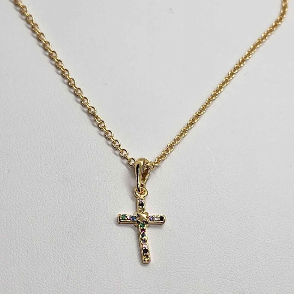 Brand New Brazilian 18k Gold Filled Multi color cross Necklace